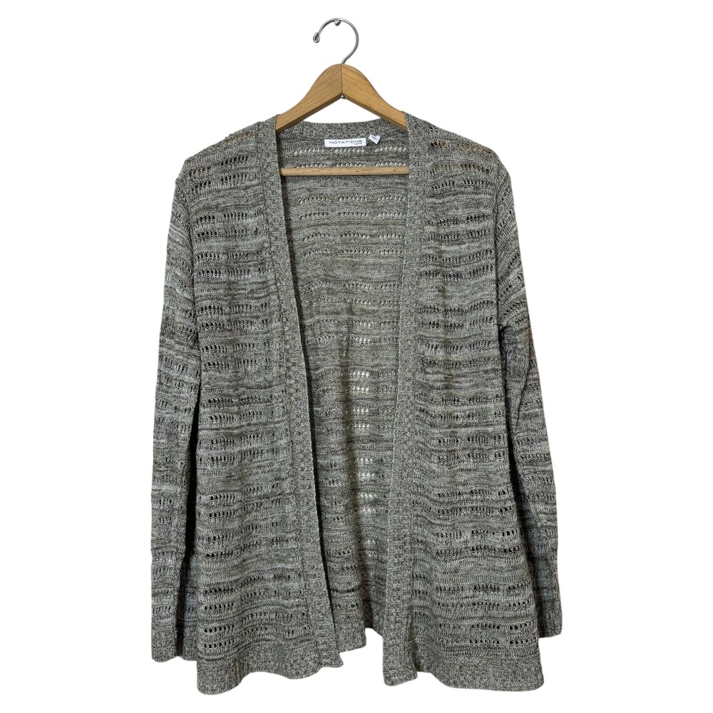 Notations Petite Gray Open Knit Cardigan Lightweight Made in USA